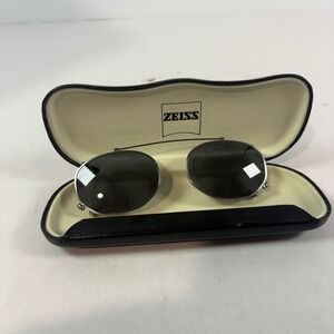 Zeiss Vintage Clip On Sunglasses Oval Dark Tint Metal Frame with Case